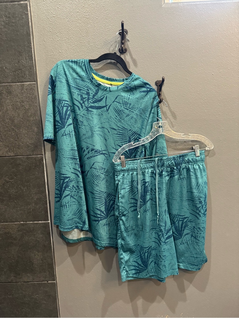 Kids Teal Tropical Print Matching Shirt & Shorts Set